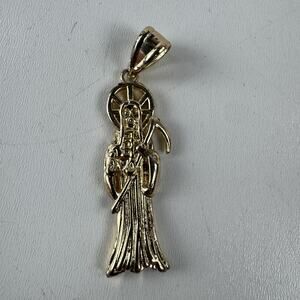 Santa Muerte Grim Reaper Pendant Gold Tone Gothic Religious Skull Lot Amulet